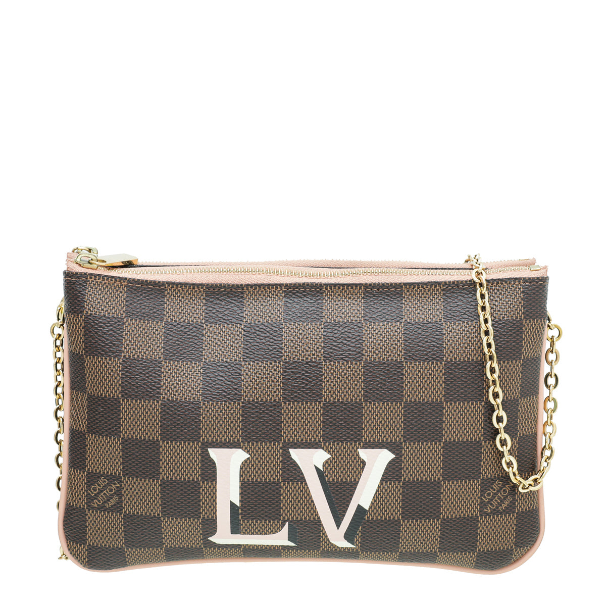 Louis Vuitton Rose Ballerine Ebene Double Zip Pochette Bag