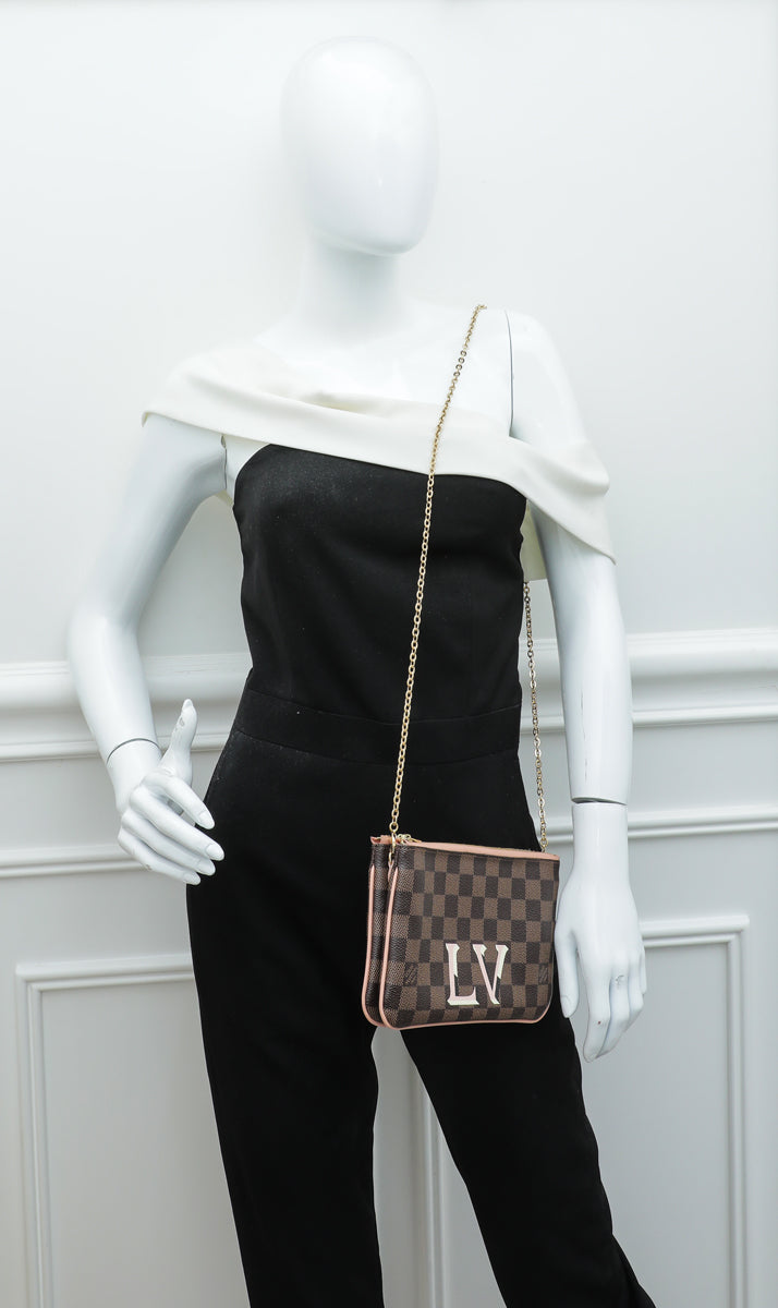 Louis Vuitton Rose Ballerine Ebene Double Zip Pochette Bag