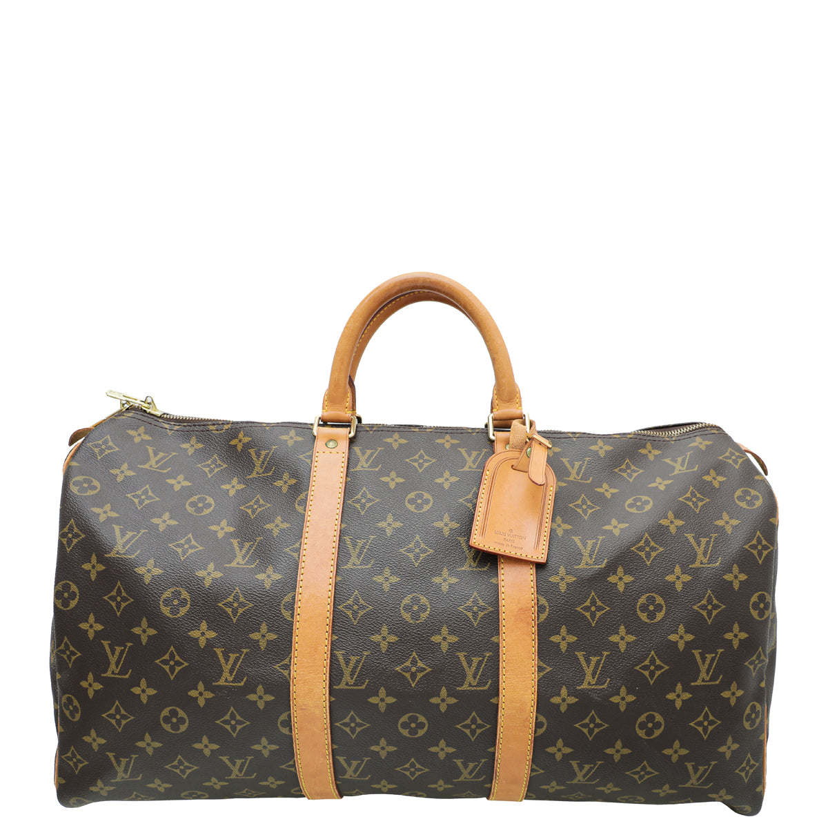 Louis Vuitton Brown Monogram Keepall 50 Bag w/Leather ID Tag