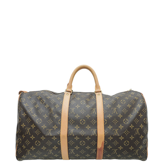 Louis Vuitton Brown Monogram Keepall 50 Bag w/Leather ID Tag