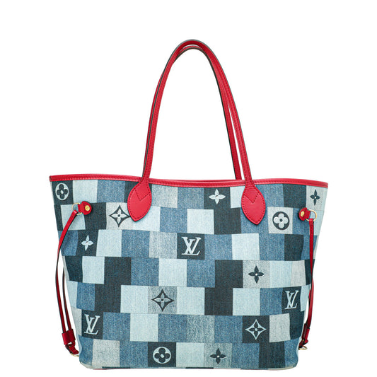 Louis Vuitton Bicolor Denim Damier Monogram Patchwork Neverfull MM Bag