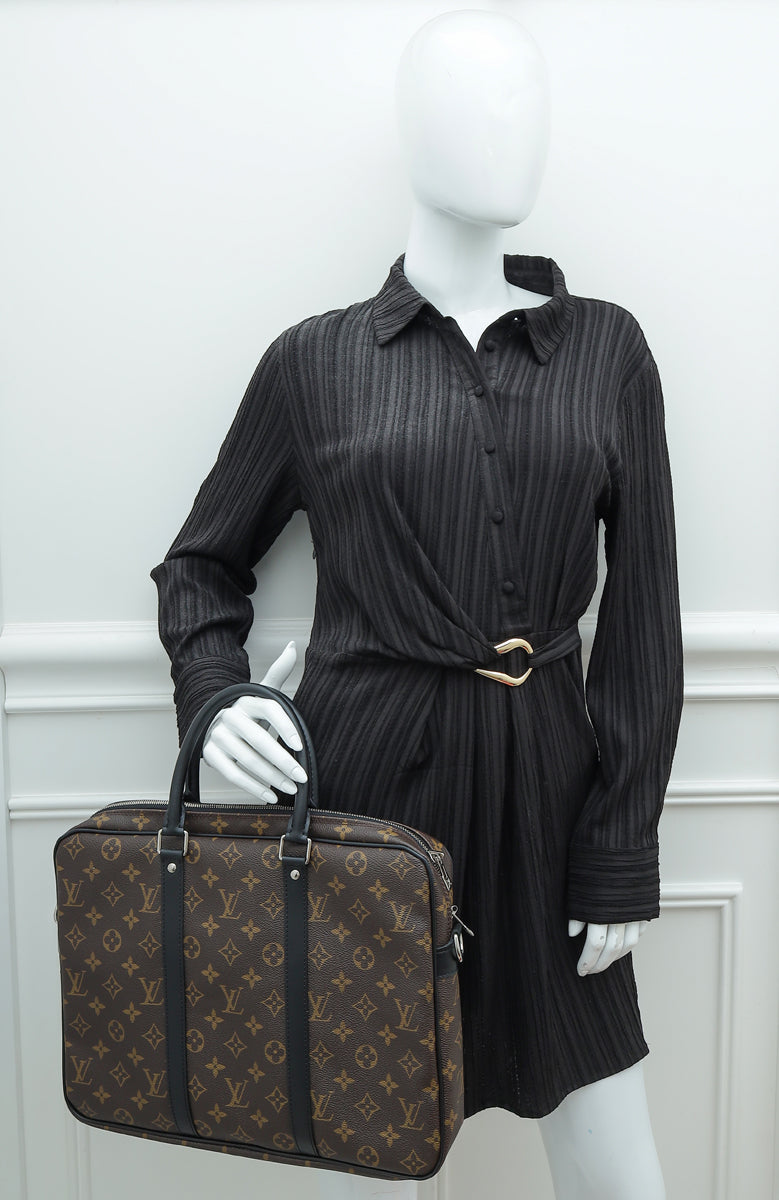 Louis Vuitton Monogram Black Macassar Porte-Documents Voyage PM Bag