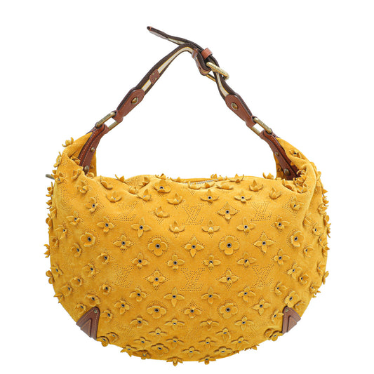 Louis Vuitton Maize Yellow Suede Mahina Fleurs Onatah GM Bag