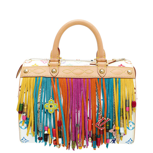 Louis Vuitton White Multicolor Monogram Fringe Speedy 25 Bag