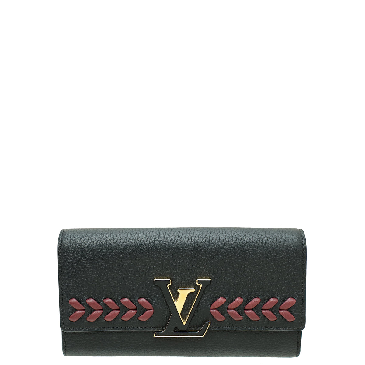 Louis Vuitton Black Capucines Long Wallet W/ Braided Detail