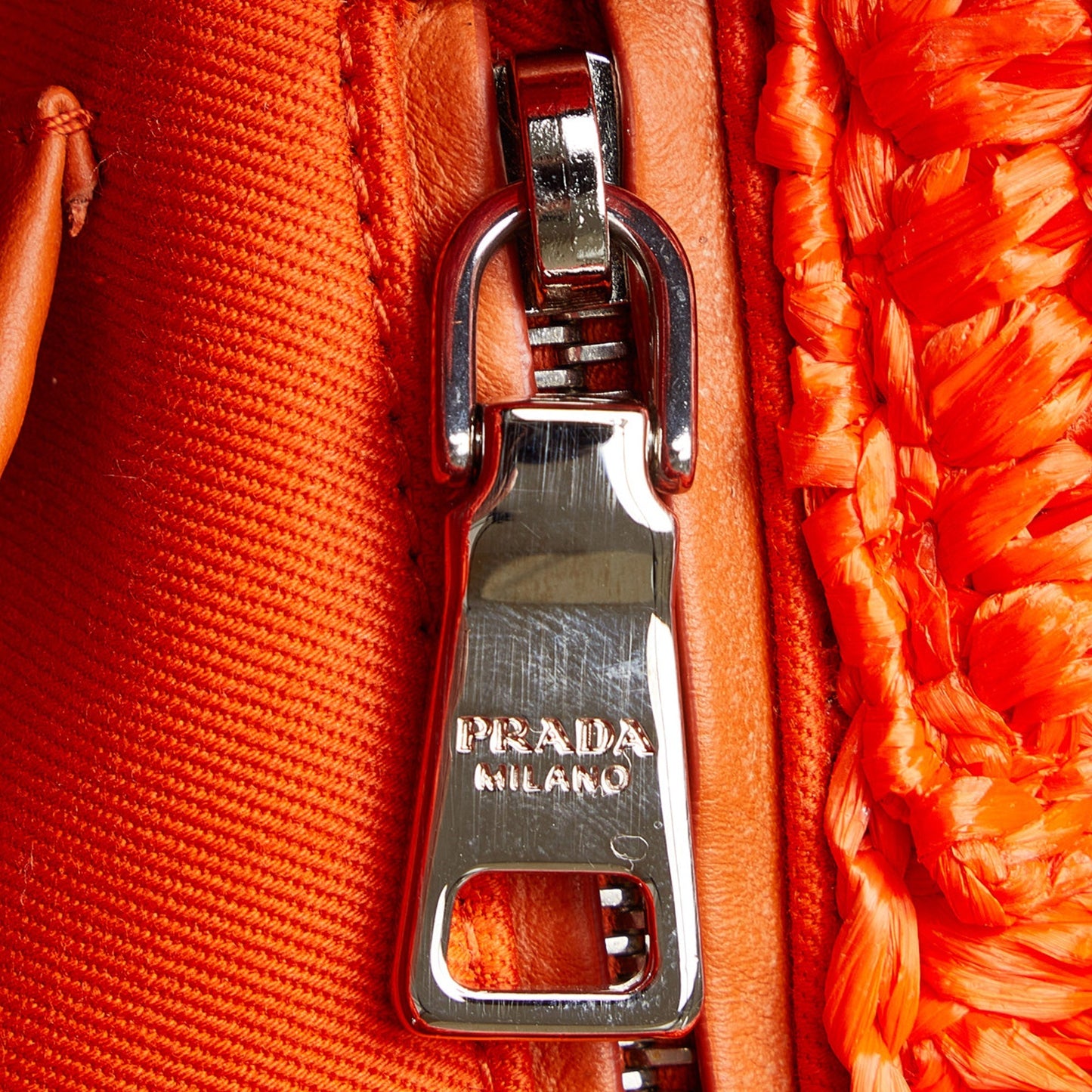 Prada Handbag Orange Raffia Satchel