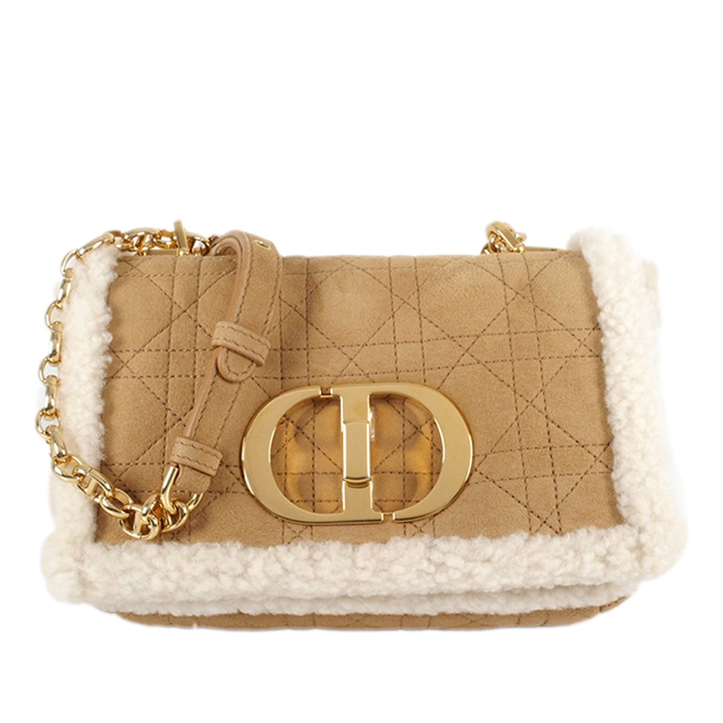 Dior Caro Bag Small Beige Shearling Suede