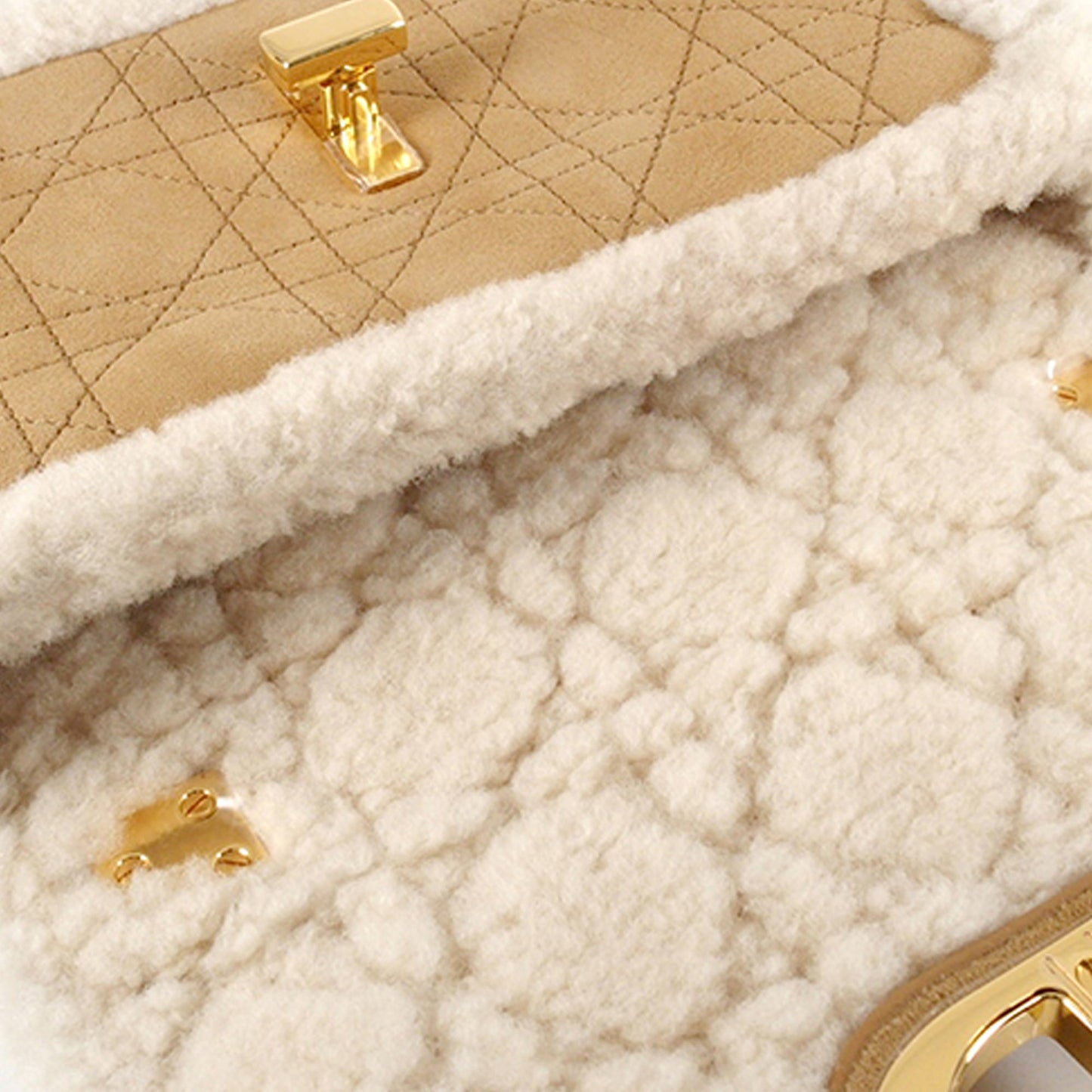 Dior Caro Bag Small Beige Shearling Suede