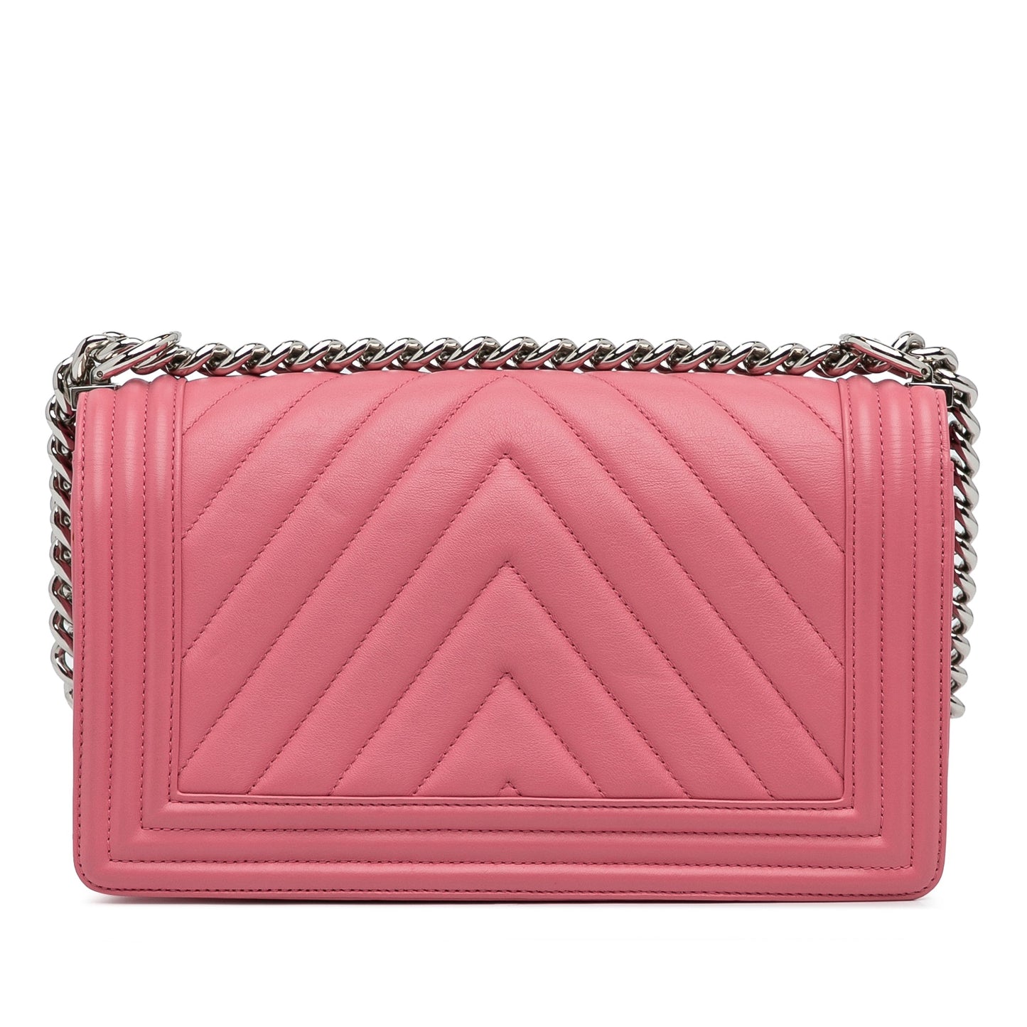 Chanel Boy Flap Medium Pink Chevron Lambskin Silver