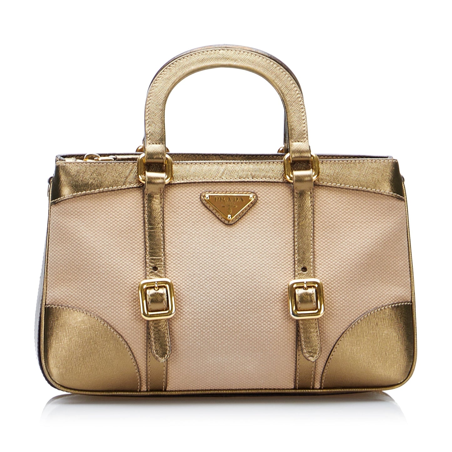 Prada Handbag Beige Saffiano Trimmed Canvas