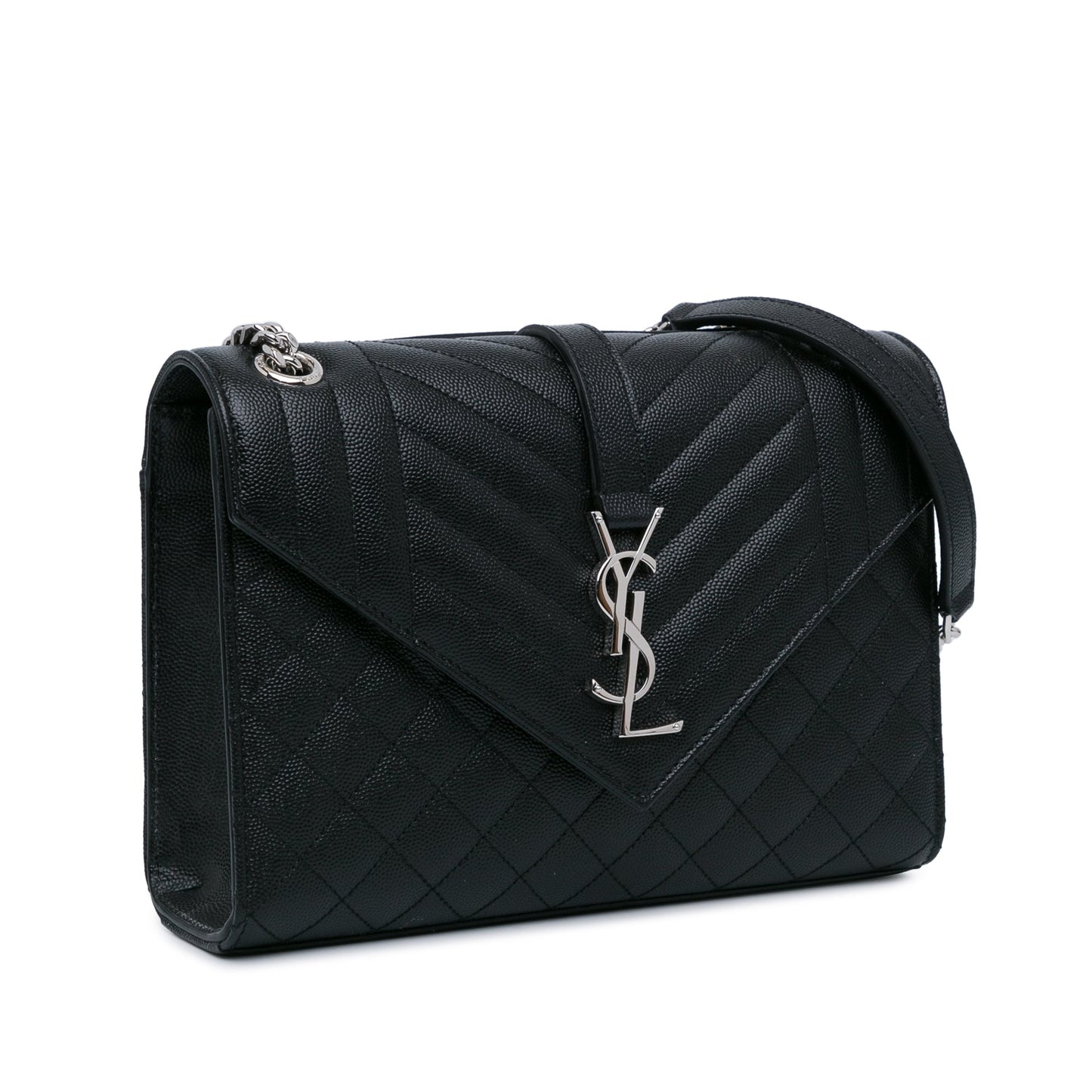 Yves Saint Laurent Monogram Triquilt Envelope Medium Black Calfskin