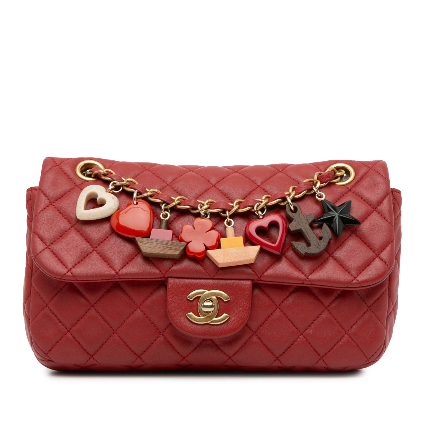 Chanel Classic Single Flap Cruise Charm Medium Red Lambskin Gold