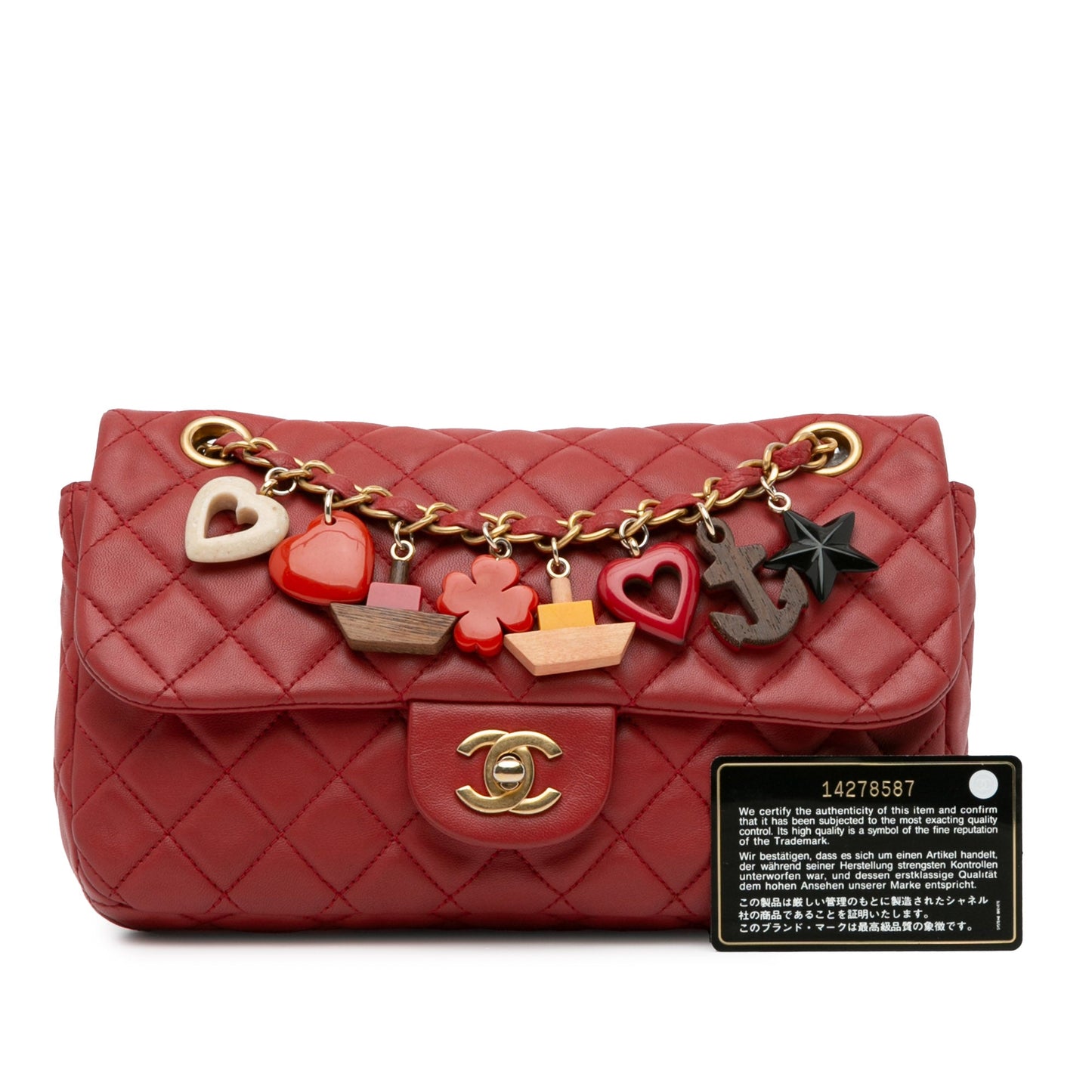 Chanel Classic Single Flap Cruise Charm Medium Red Lambskin Gold