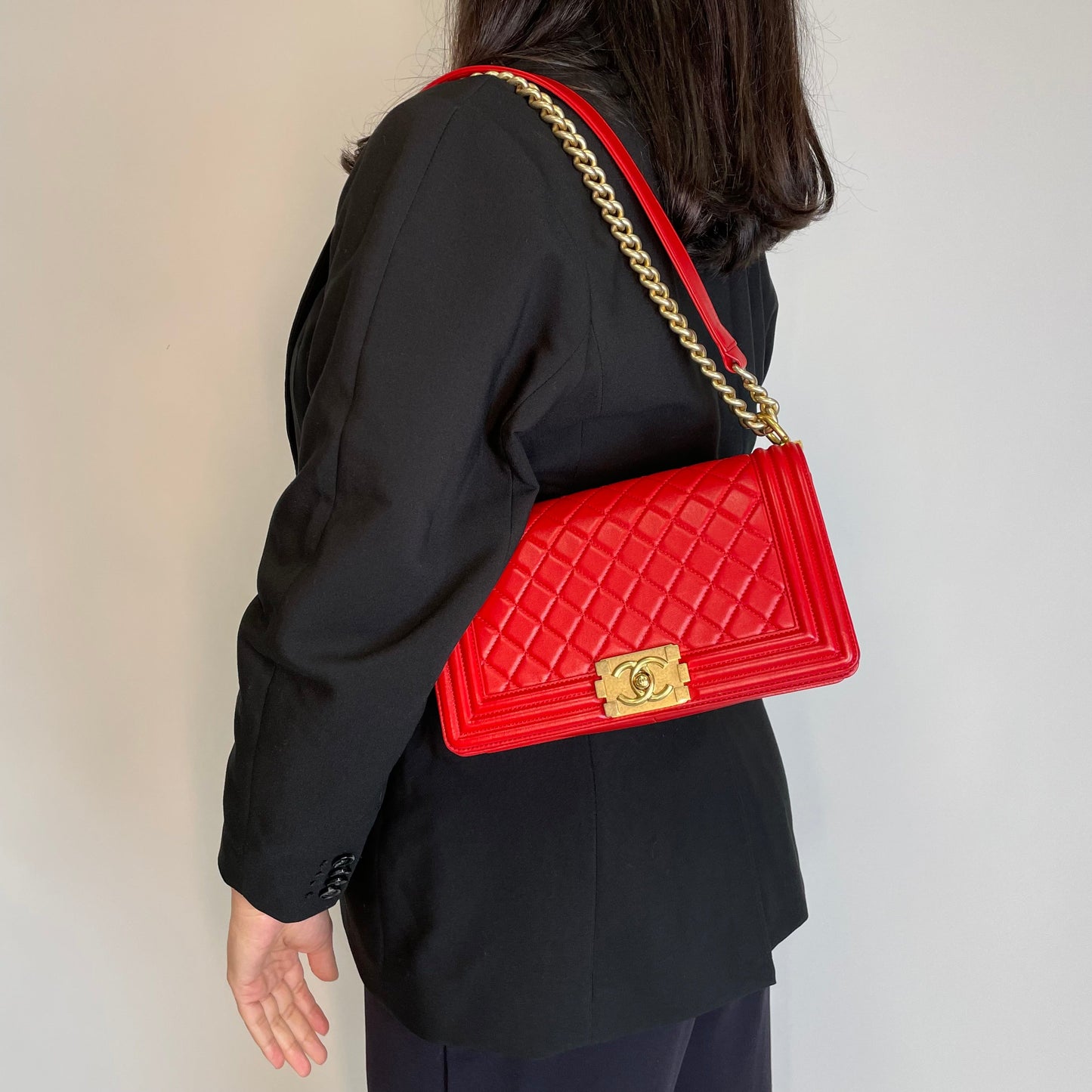 Chanel Bright Red Lambskin Old Medium Classic Boy Bag 2015/16