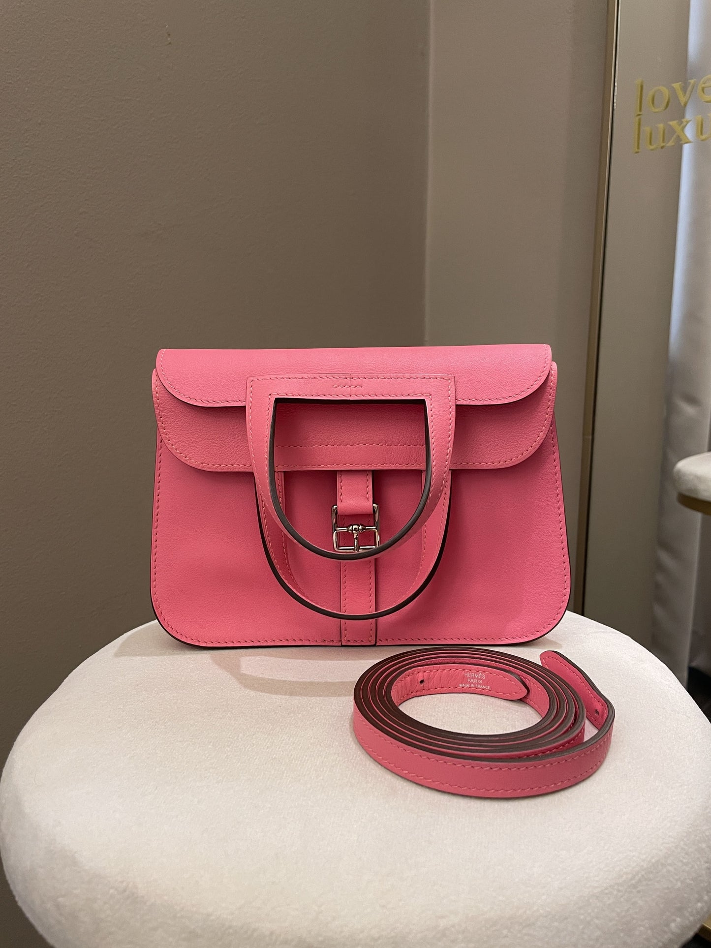 Hermes Halzan Mini 22 Rose Azalee Evercolor