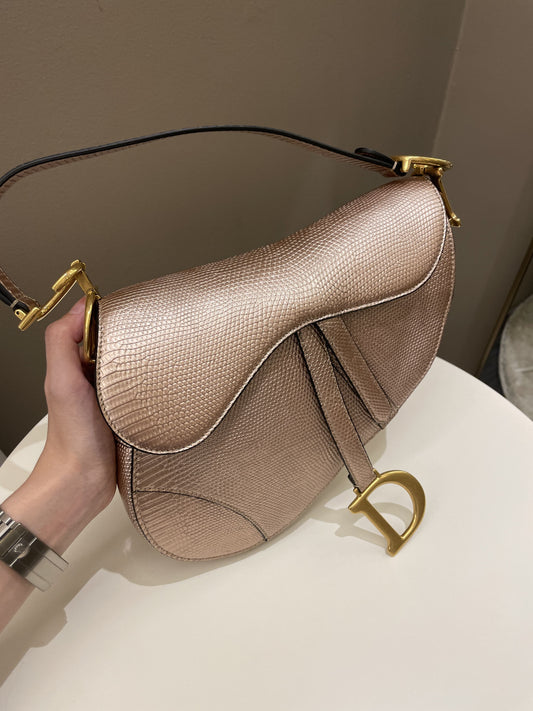 Dior Saddle Bag Rose Gold Exotic Lizard