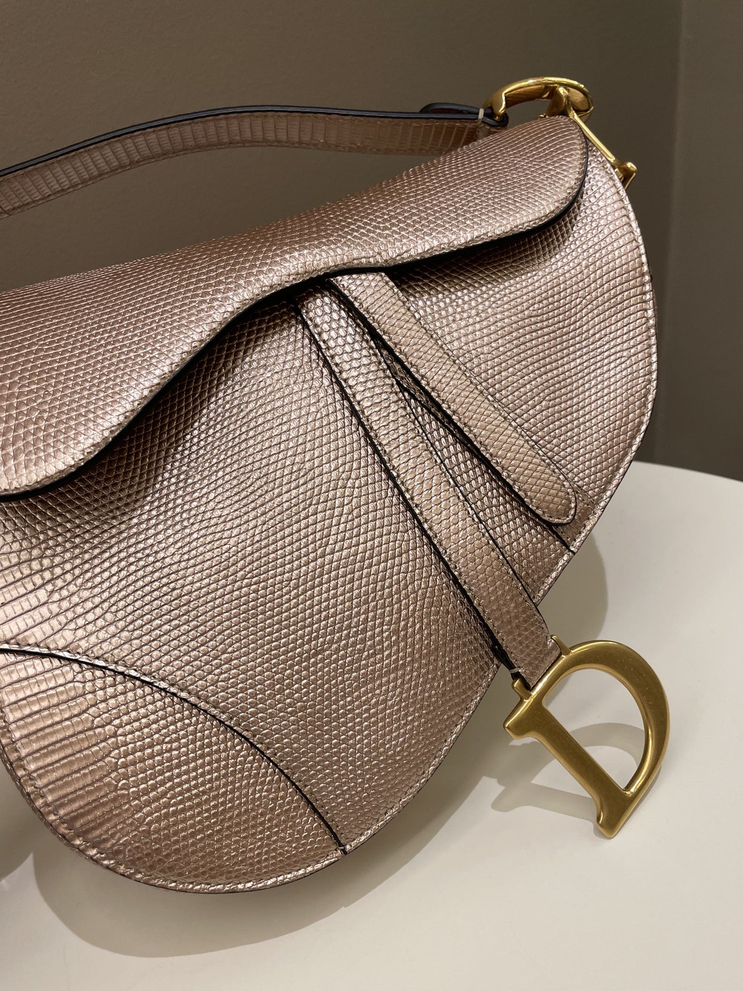 Dior Saddle Bag Rose Gold Exotic Lizard