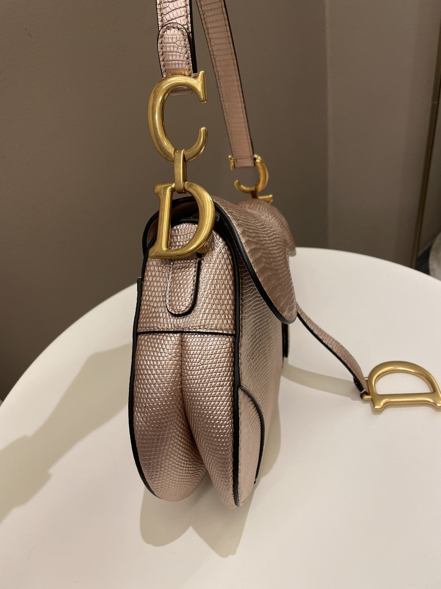 Dior Saddle Bag Rose Gold Exotic Lizard