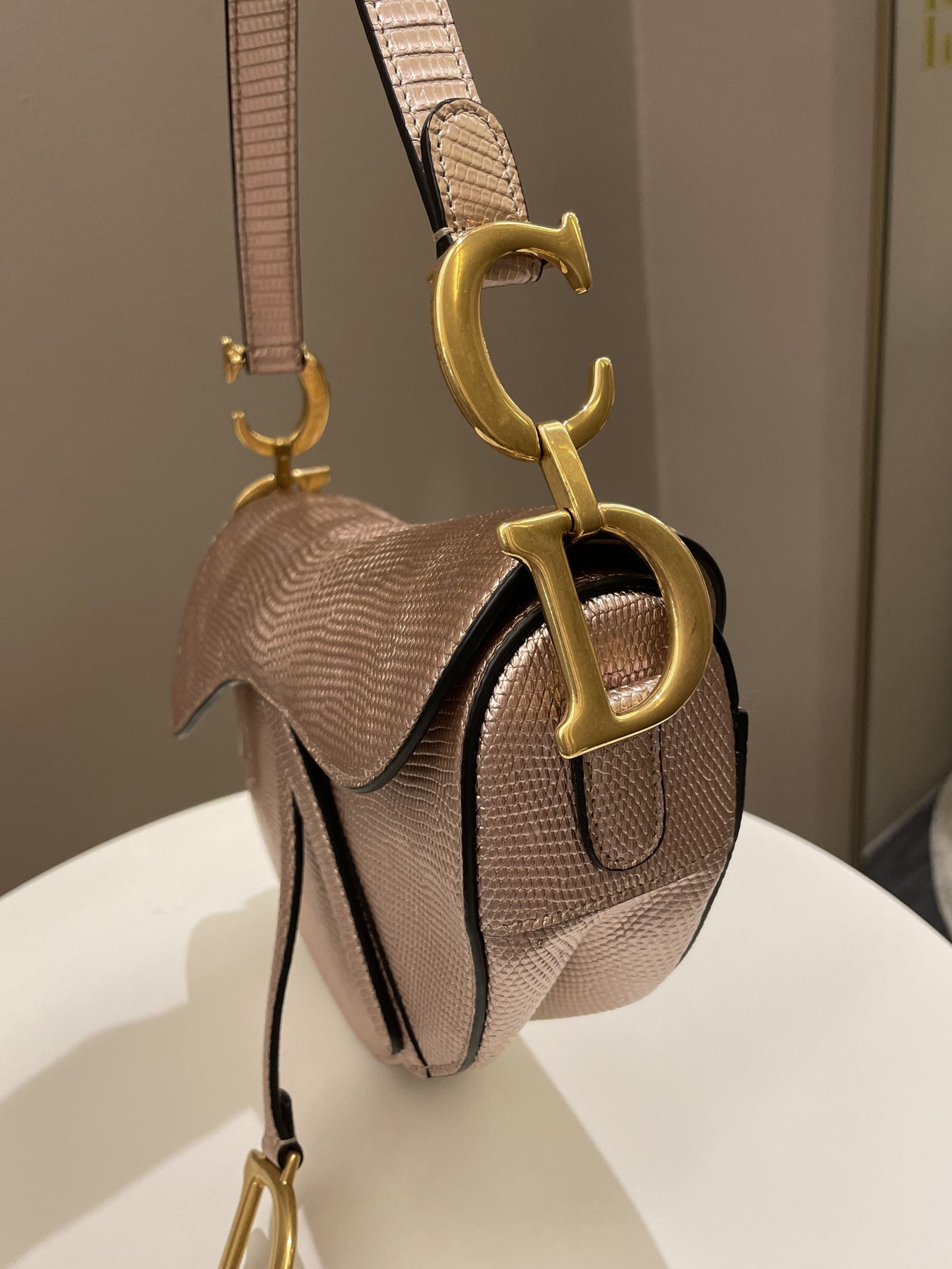 Dior Saddle Bag Rose Gold Exotic Lizard