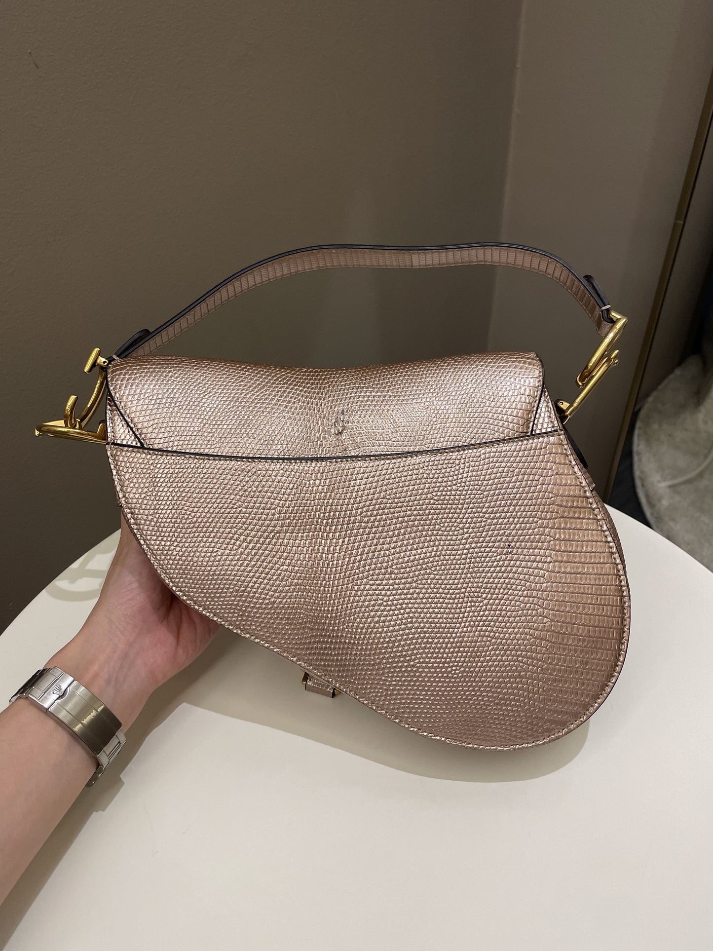 Dior Saddle Bag Rose Gold Exotic Lizard