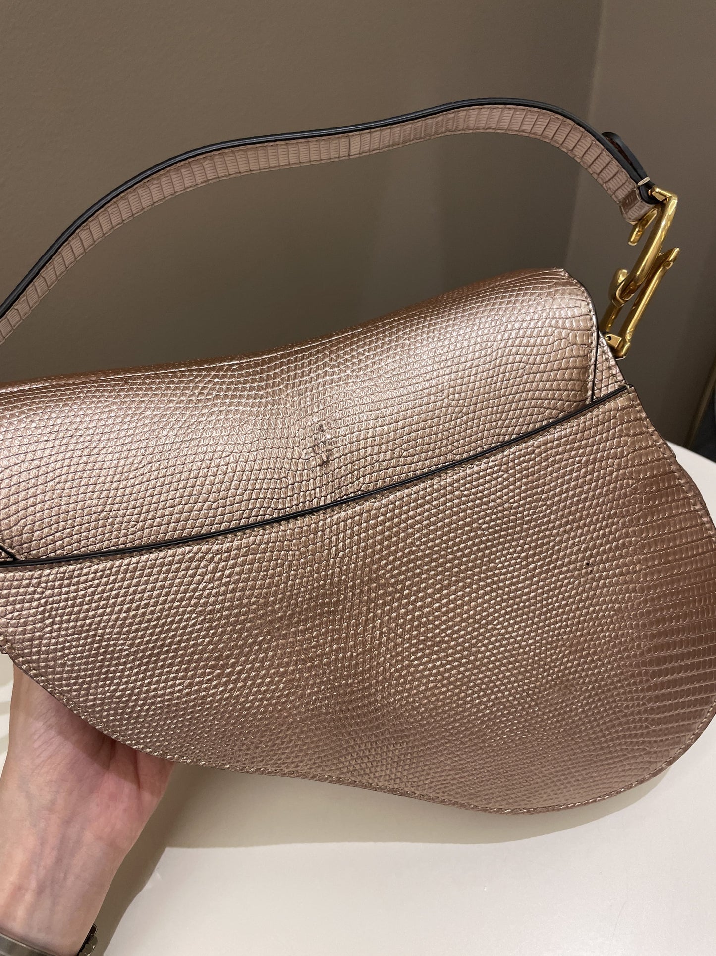 Dior Saddle Bag Rose Gold Exotic Lizard