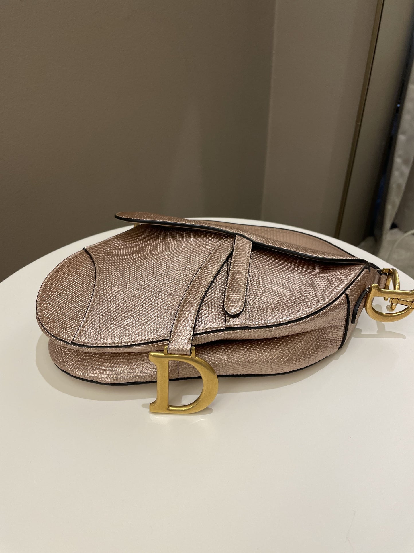 Dior Saddle Bag Rose Gold Exotic Lizard