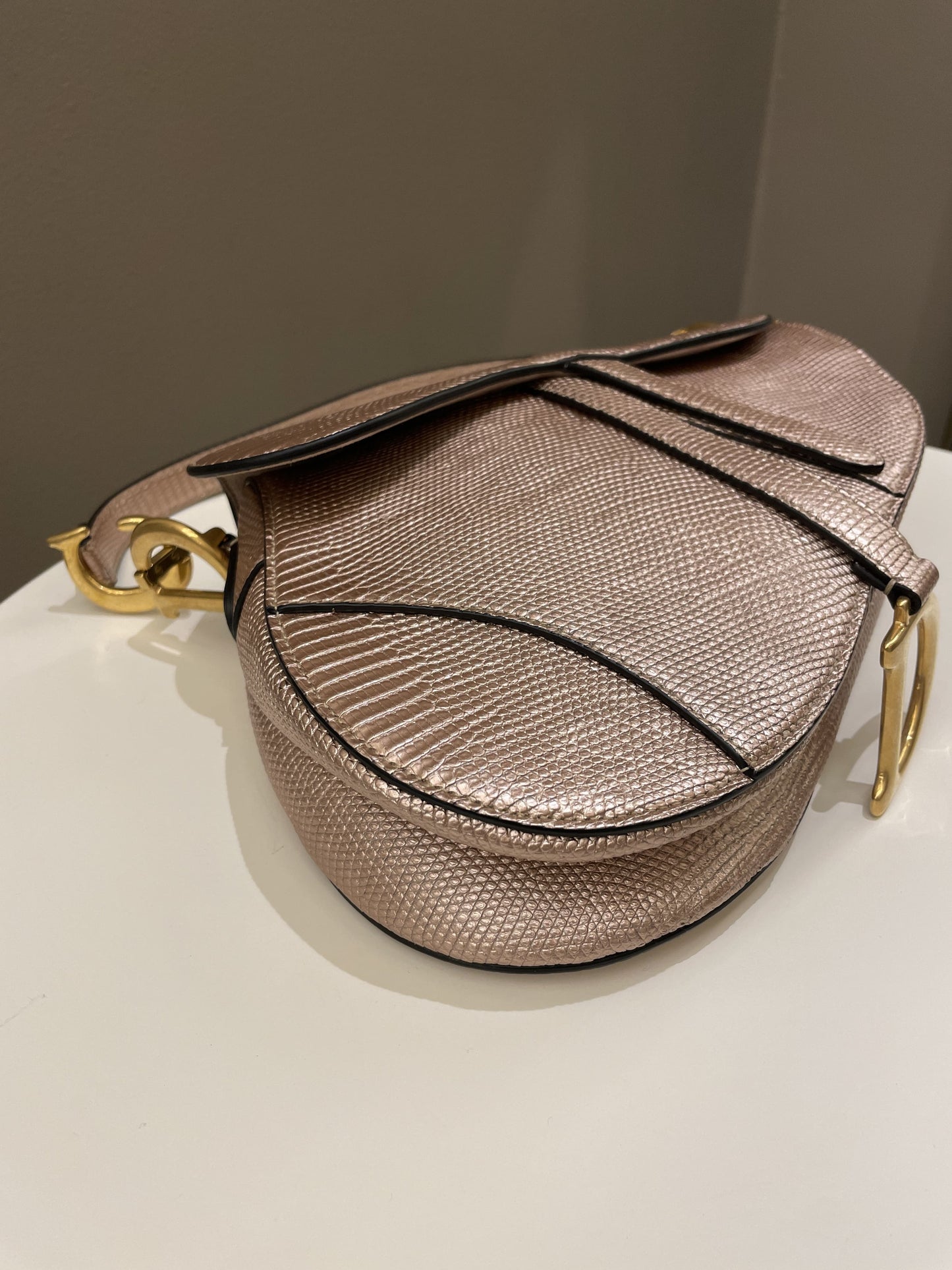 Dior Saddle Bag Rose Gold Exotic Lizard