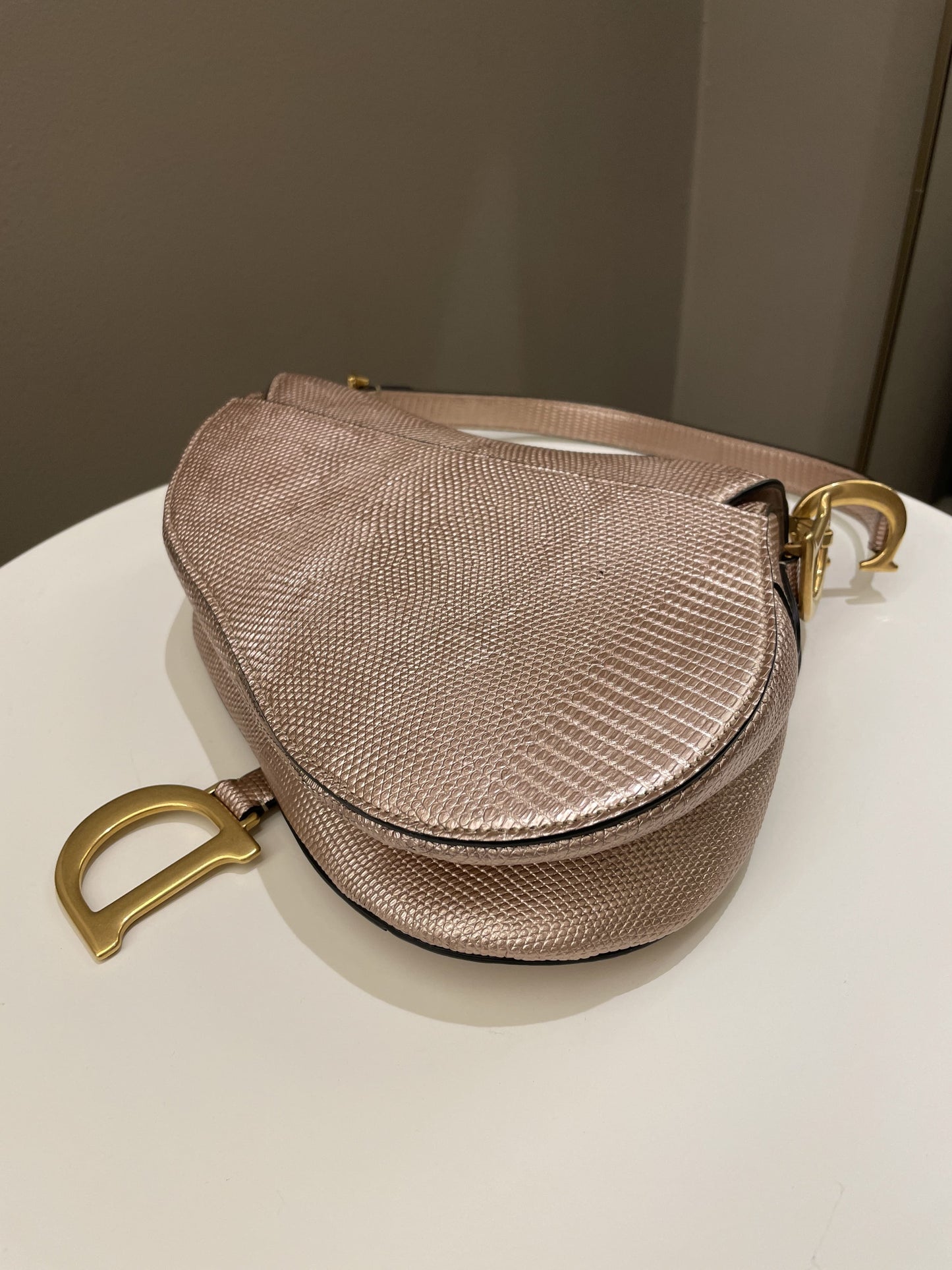 Dior Saddle Bag Rose Gold Exotic Lizard