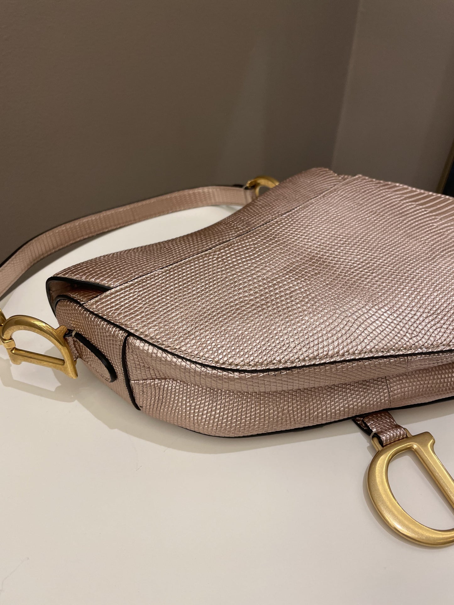 Dior Saddle Bag Rose Gold Exotic Lizard