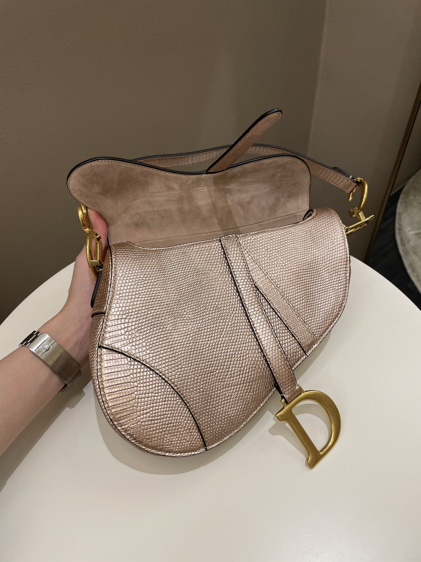 Dior Saddle Bag Rose Gold Exotic Lizard