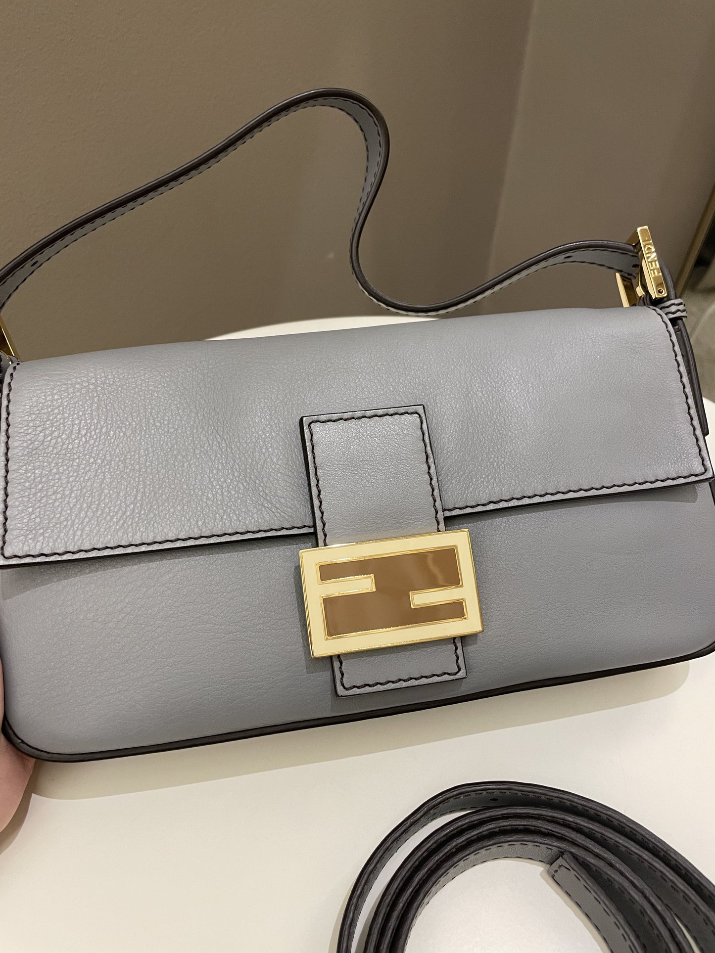 Fendi Baguette Bag Ash Grey Grainy