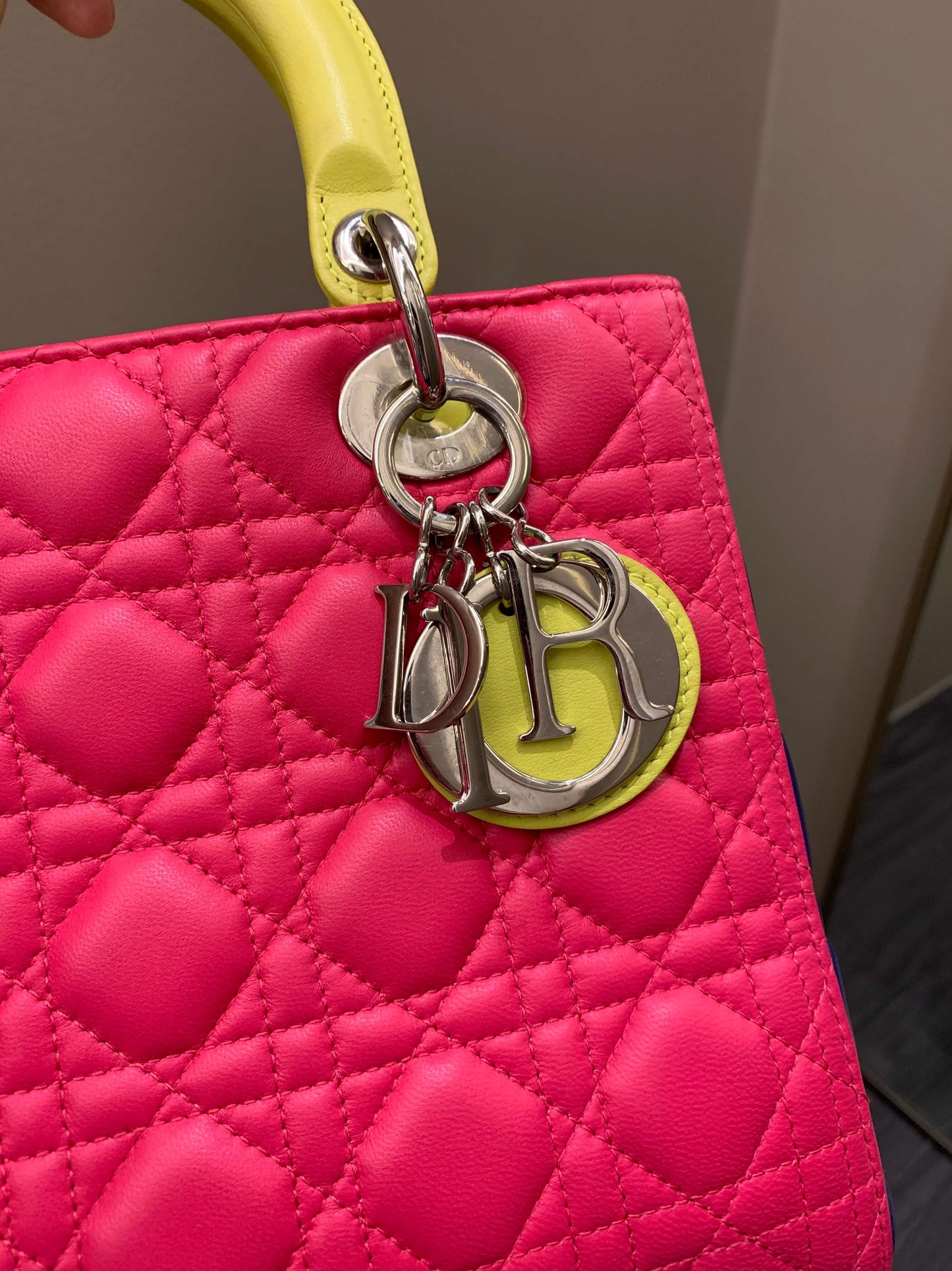 Dior Classic Lady Dior Tri-Color Pink/ Neon /Blue Lambskin