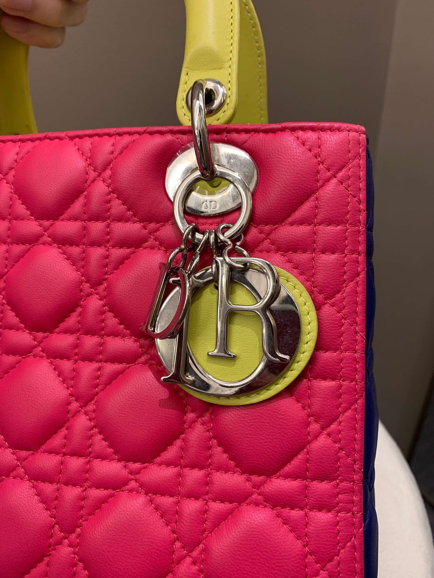 Dior Classic Lady Dior Tri-Color Pink/ Neon /Blue Lambskin