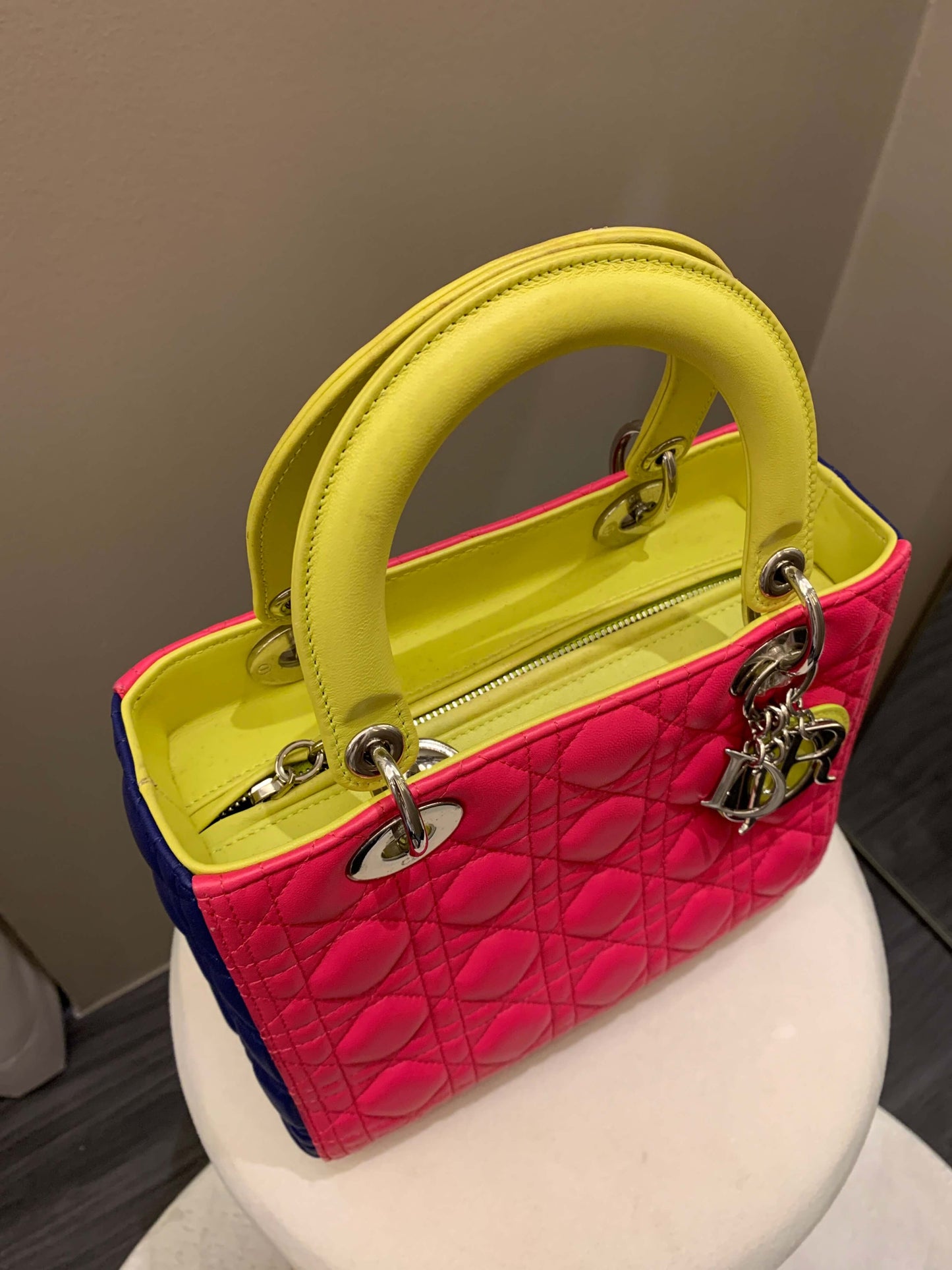 Dior Classic Lady Dior Tri-Color Pink/ Neon /Blue Lambskin