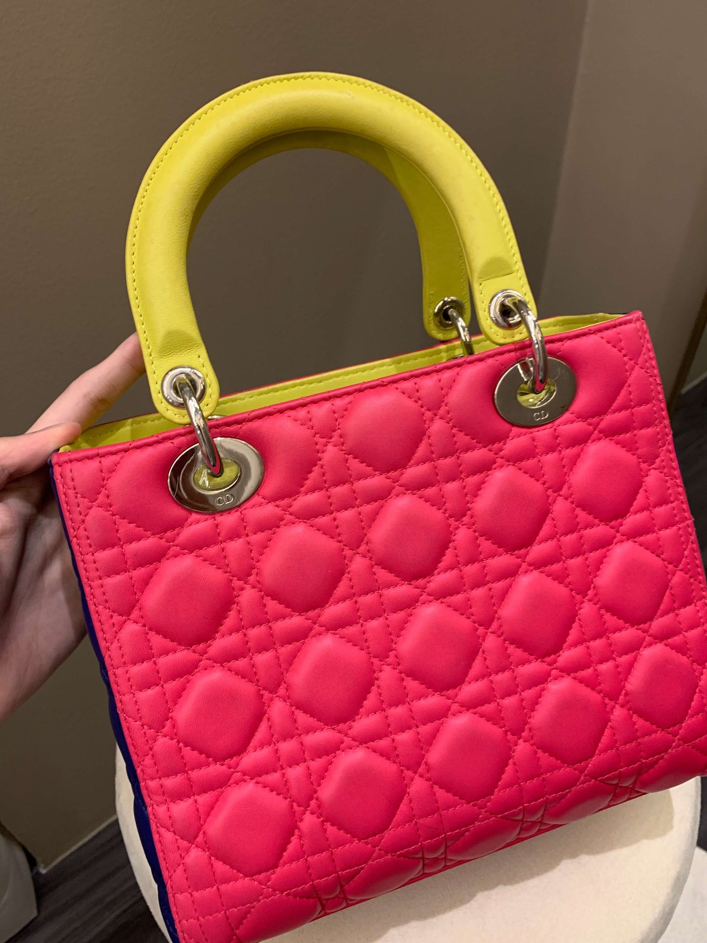 Dior Classic Lady Dior Tri-Color Pink/ Neon /Blue Lambskin