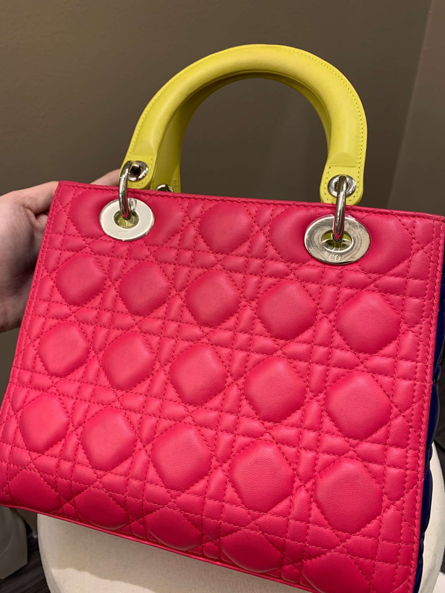 Dior Classic Lady Dior Tri-Color Pink/ Neon /Blue Lambskin