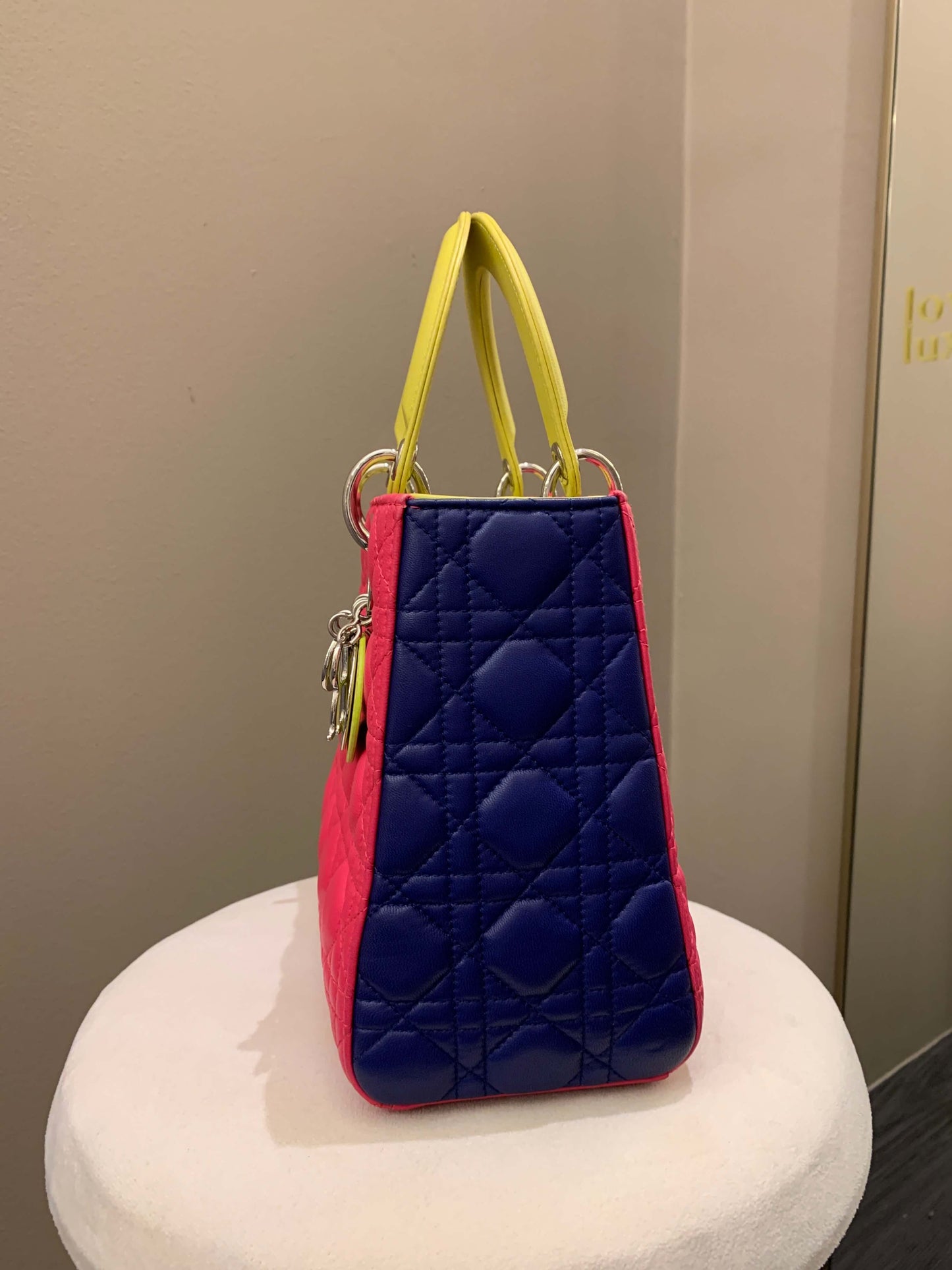 Dior Classic Lady Dior Tri-Color Pink/ Neon /Blue Lambskin