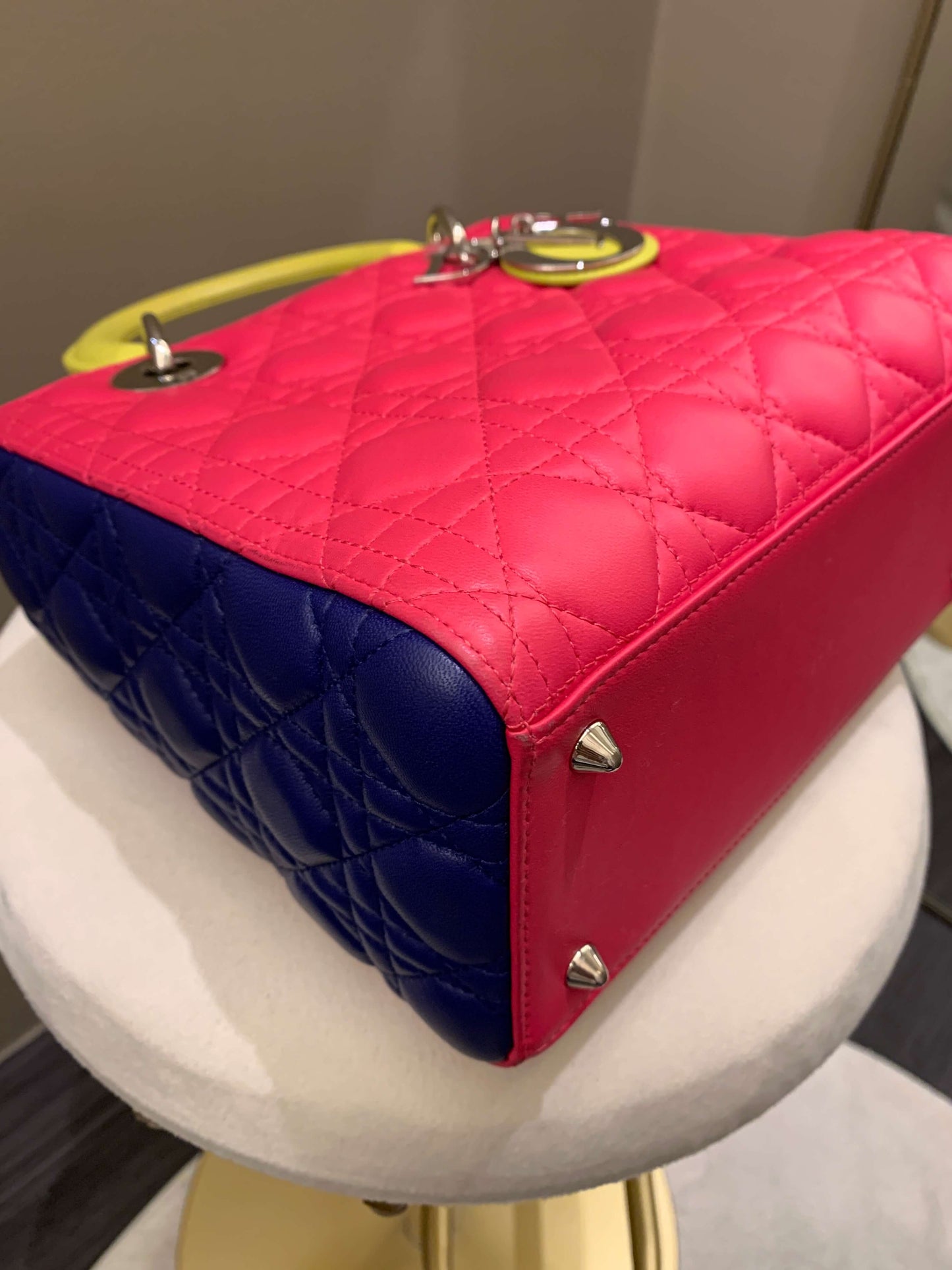 Dior Classic Lady Dior Tri-Color Pink/ Neon /Blue Lambskin