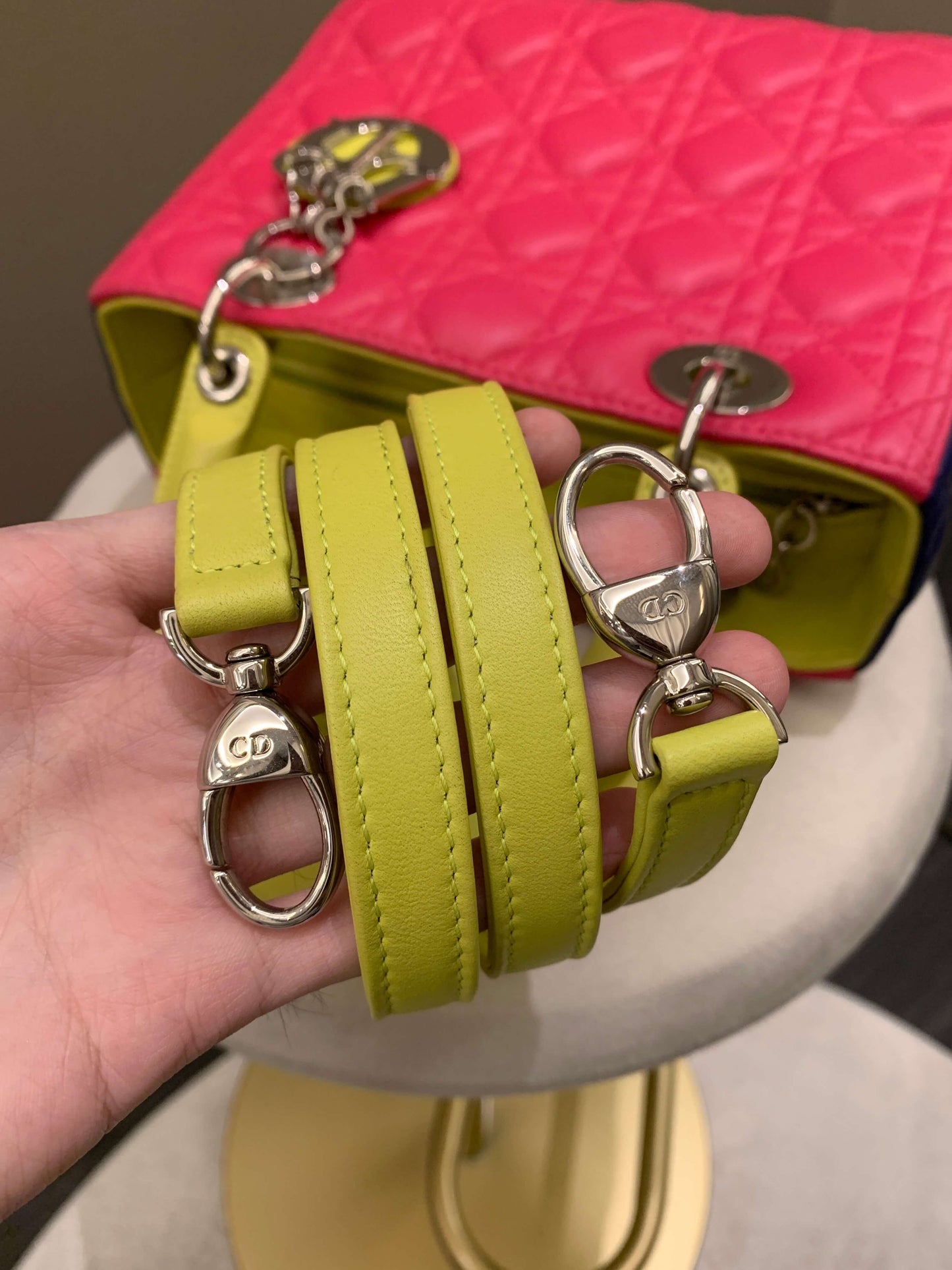 Dior Classic Lady Dior Tri-Color Pink/ Neon /Blue Lambskin