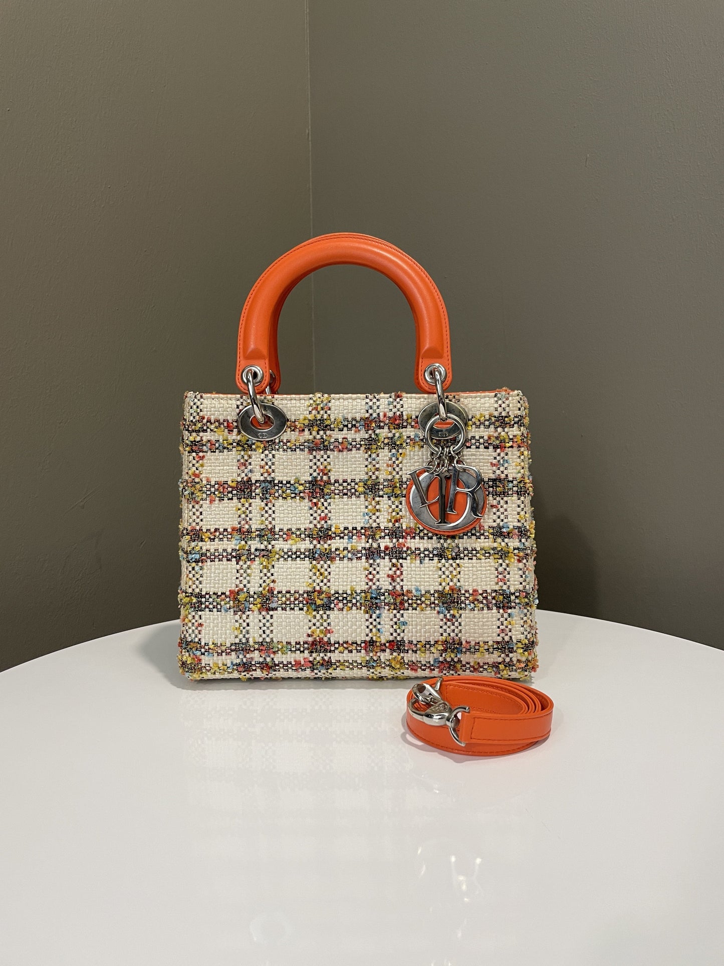 Dior Classic Lady Dior Orange / Cream Tweed