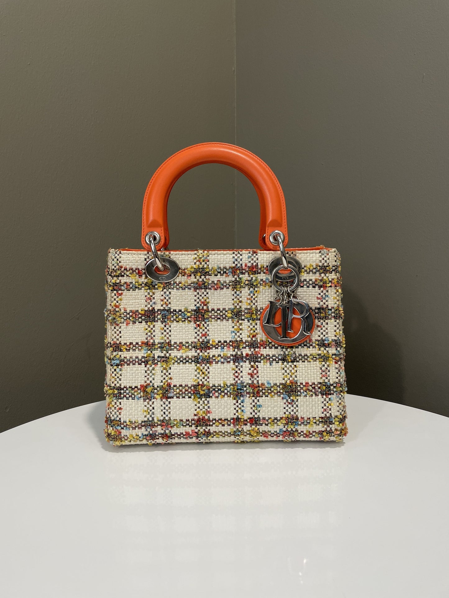 Dior Classic Lady Dior Orange / Cream Tweed