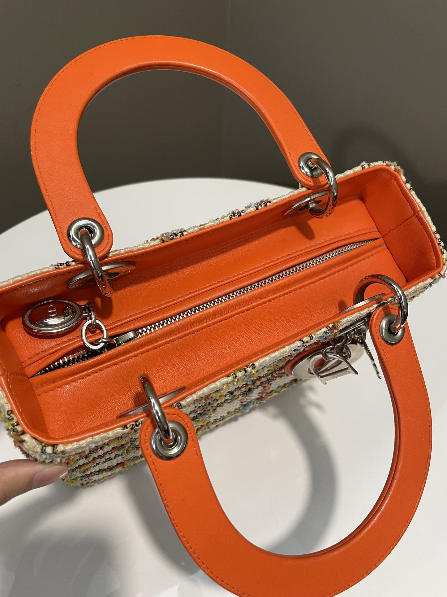 Dior Classic Lady Dior Orange / Cream Tweed