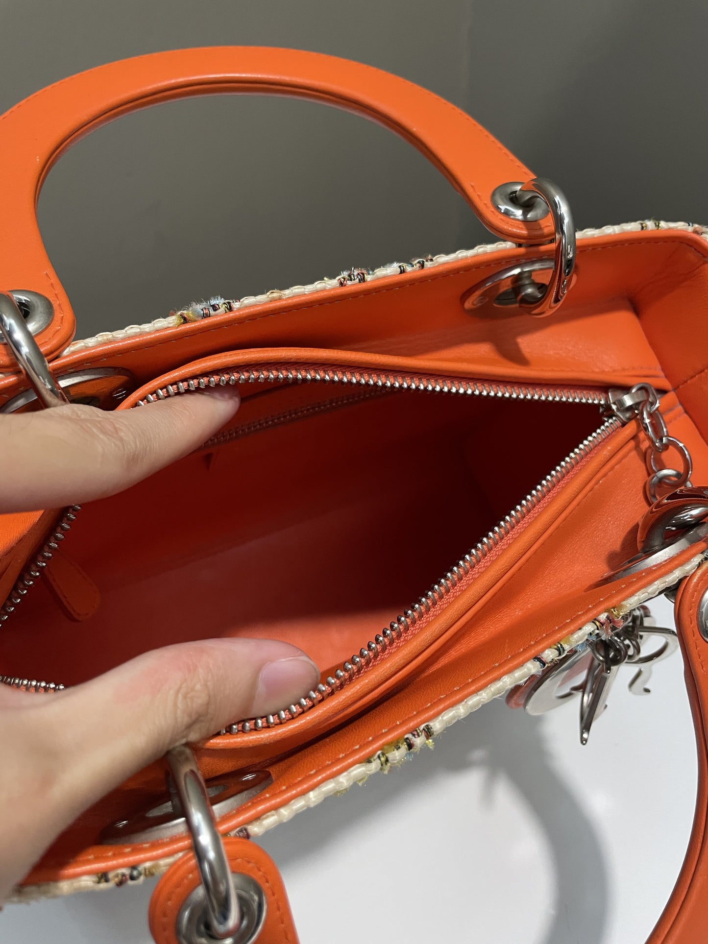 Dior Classic Lady Dior Orange / Cream Tweed