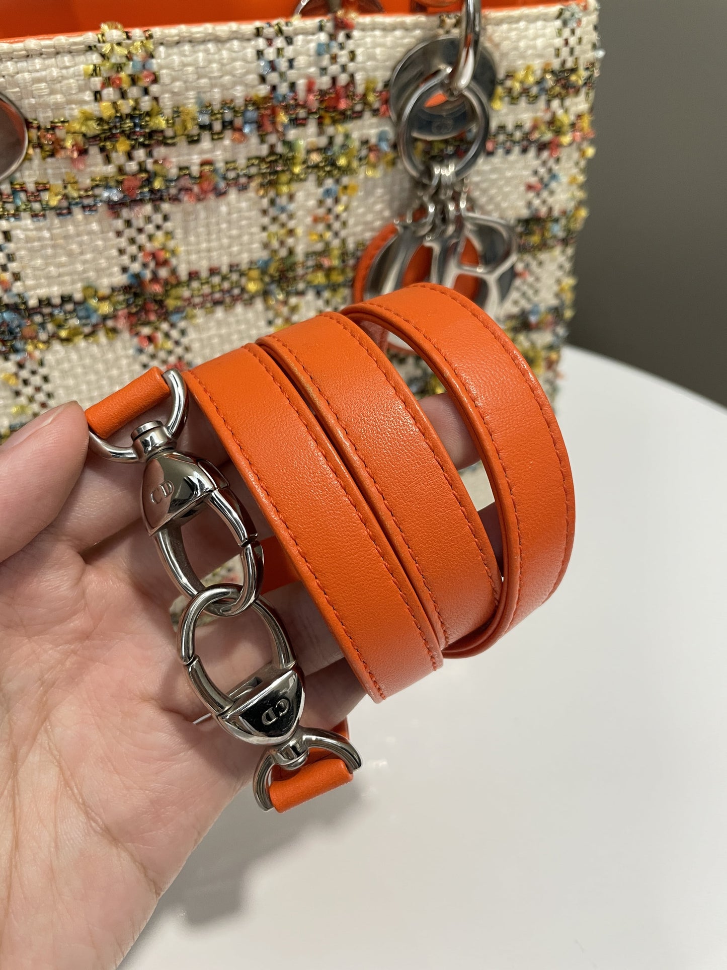 Dior Classic Lady Dior Orange / Cream Tweed