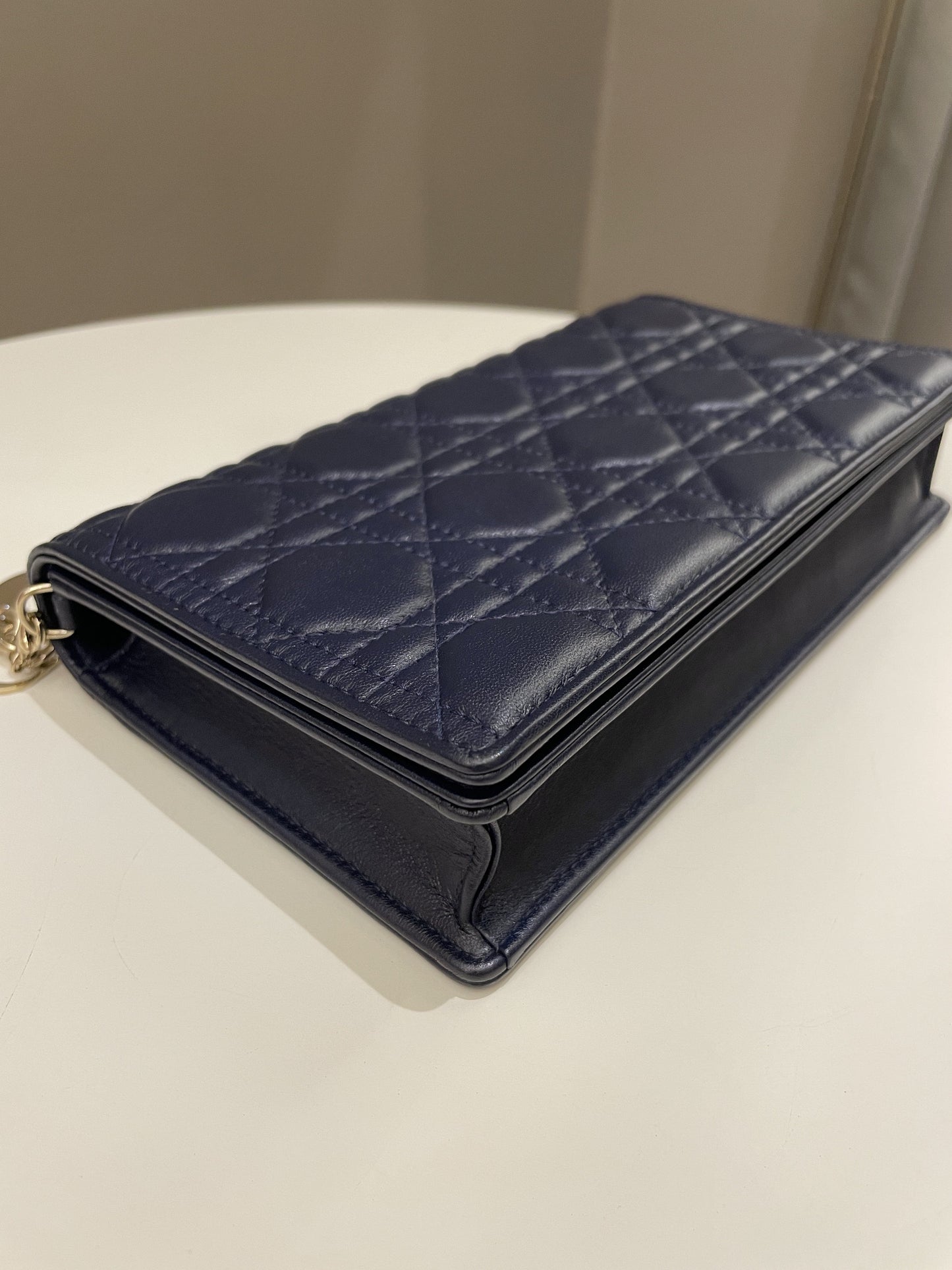 Dior Cannage Chain Shoulder Bag Navy Lambskin