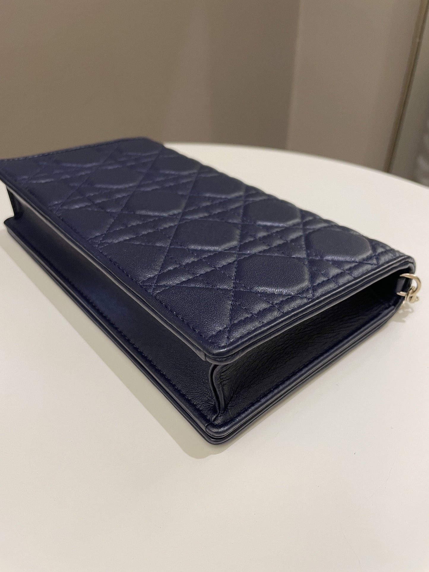 Dior Cannage Chain Shoulder Bag Navy Lambskin