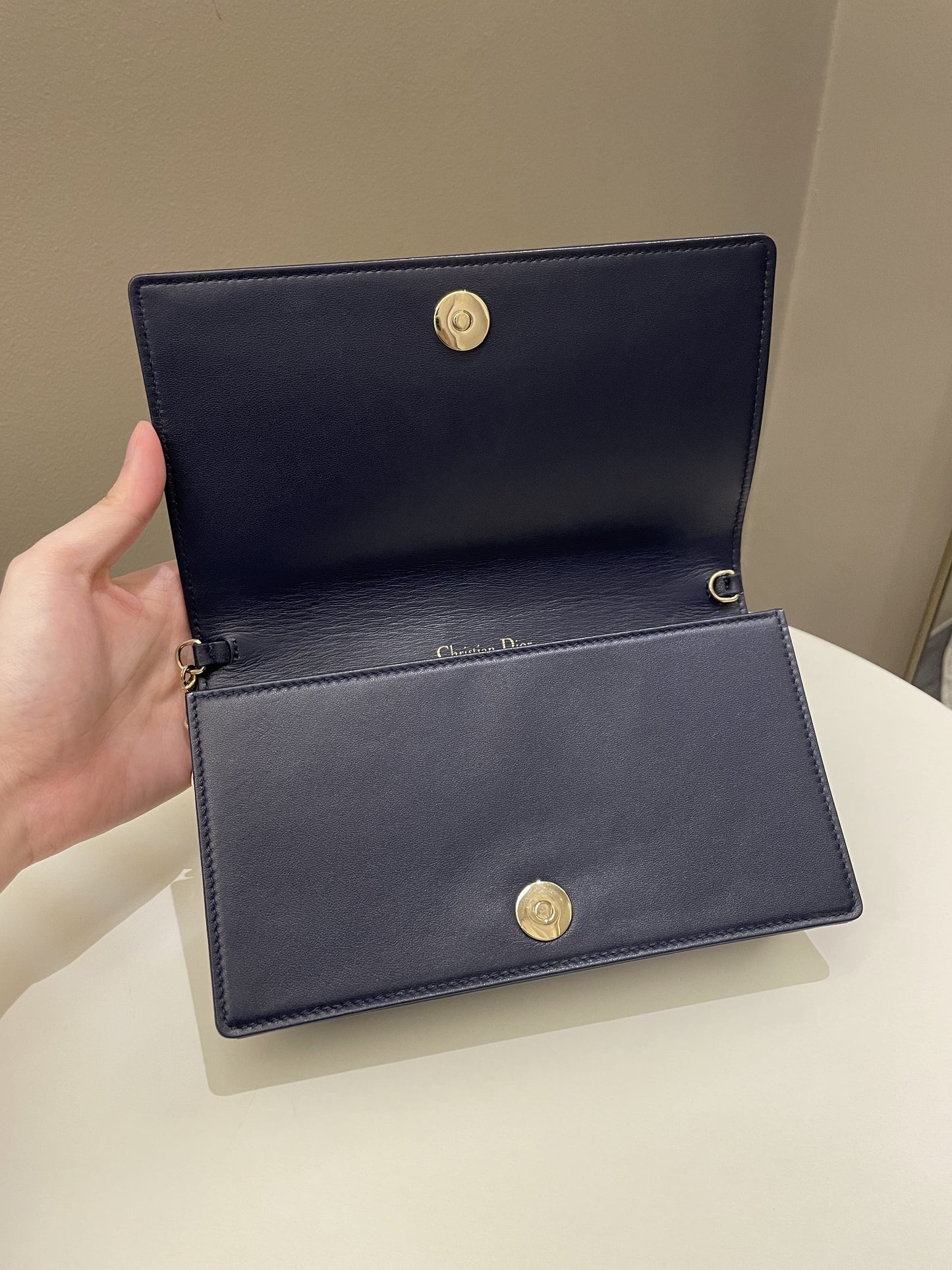 Dior Cannage Chain Shoulder Bag Navy Lambskin