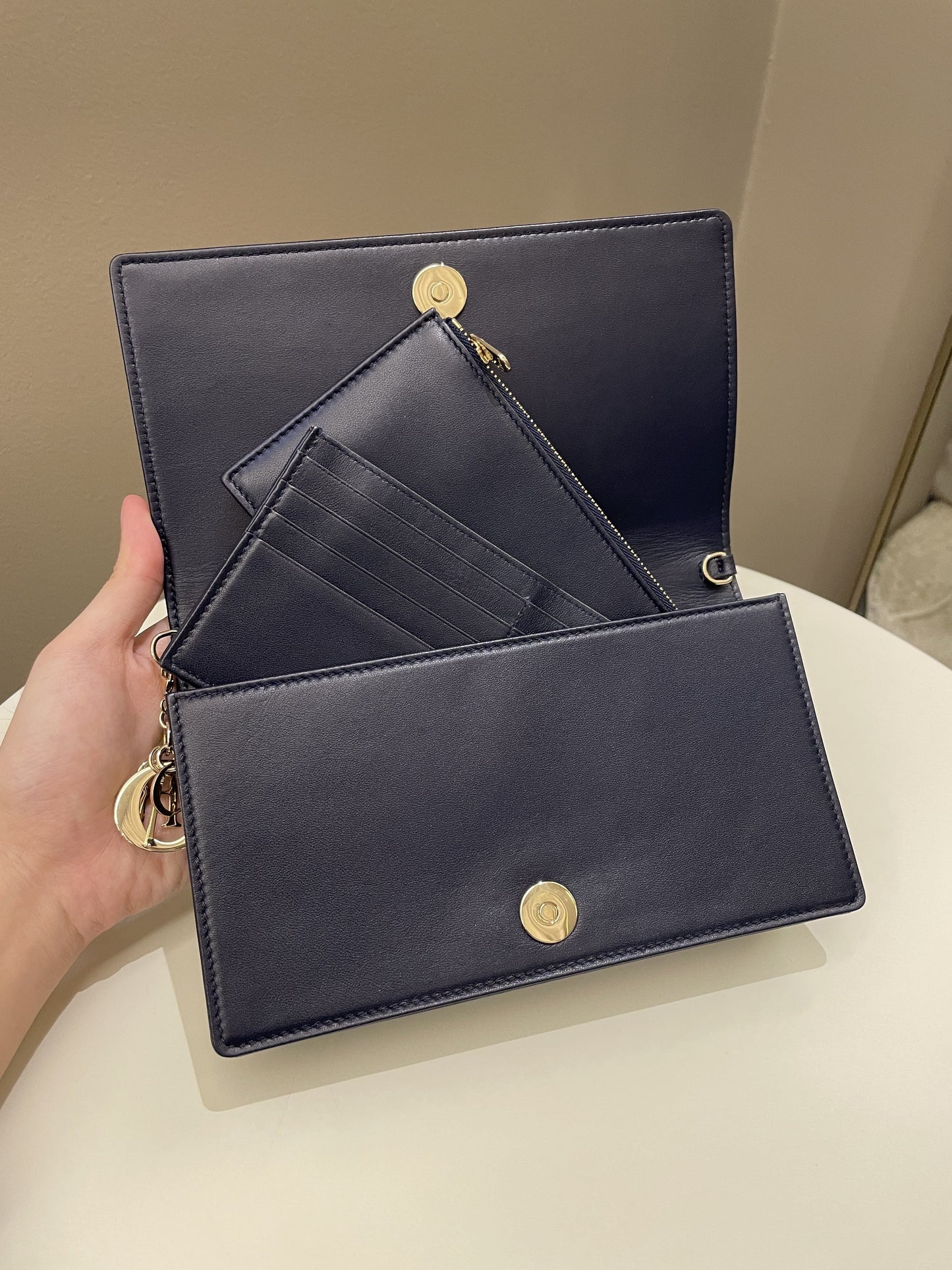 Dior Cannage Chain Shoulder Bag Navy Lambskin