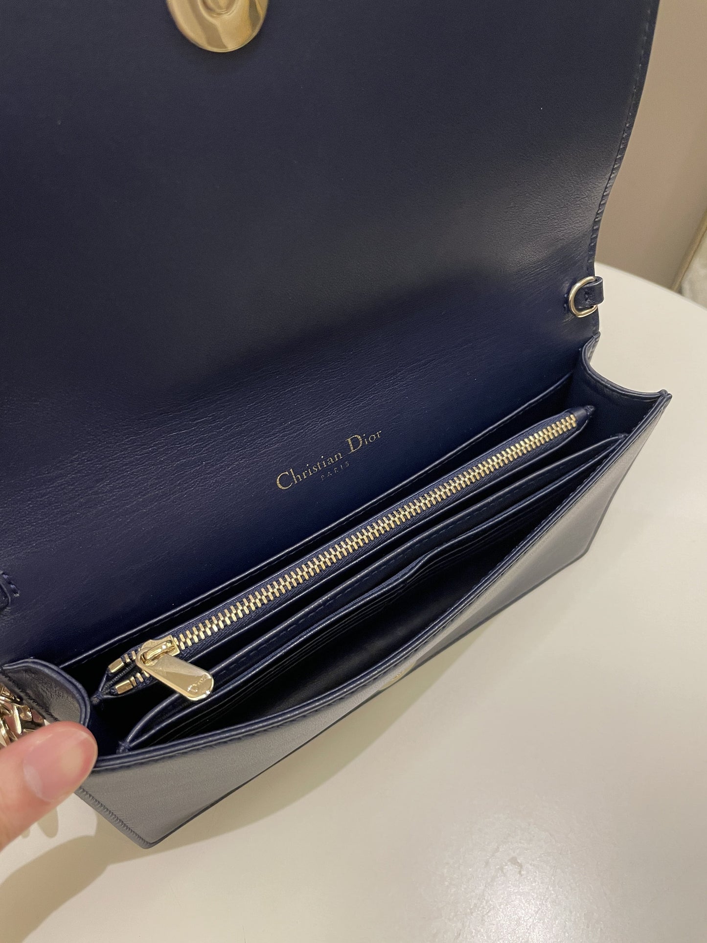 Dior Cannage Chain Shoulder Bag Navy Lambskin