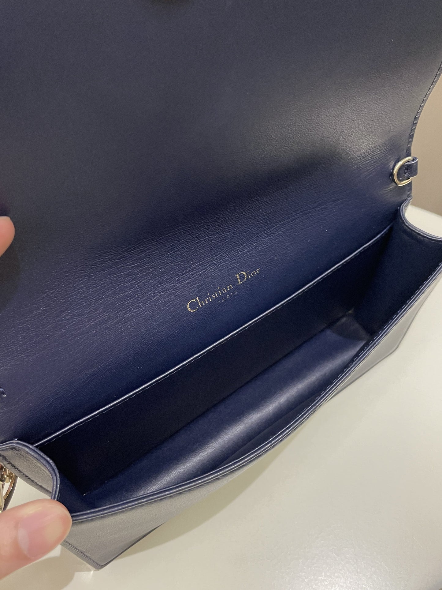 Dior Cannage Chain Shoulder Bag Navy Lambskin